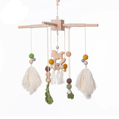Baby Soft Felt Cartoon Wool Ball Seashell Rattles Hanging Bed Bell Newborn Mobile Crib Wooden Bracket Montessori Education Toys