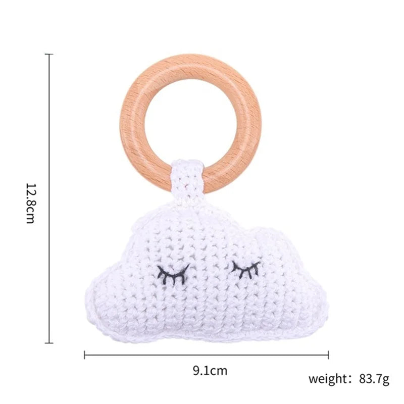 Baby Rattle Toys For Children 1Pc Smooth Beech Wood Teething Crochet Elk Fox Bear Teether Montessori Educational Toys For Kids
