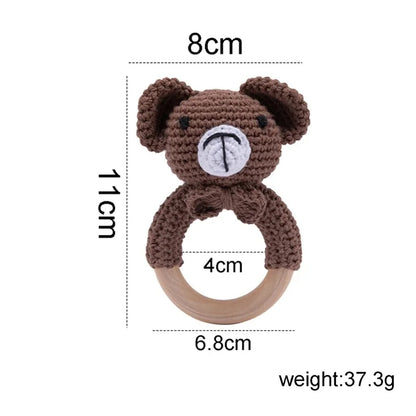 Baby Rattle Toys For Children 1Pc Smooth Beech Wood Teething Crochet Elk Fox Bear Teether Montessori Educational Toys For Kids