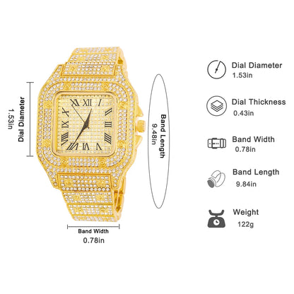Luxury Moissanite Iced Out Watches Hip Hop Bust Down Unisex Diamond Watch, Stainless Steel Moissanite Studded Wrist Watch