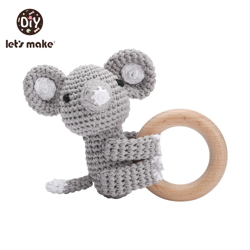 Baby Rattle Toys Cartoon Crochet Animal New DIY Beech Wood Bracelet BPA Free Baby Teether Newborn Educational Toy Gift