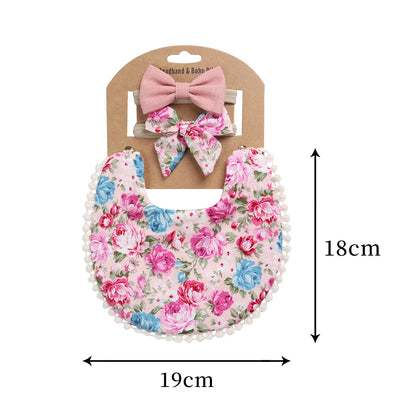 4Sets/Lot Infant Burp Clothes Hair Bow Tie Headband Cotton Baby Boy Girl Bibs Kids Floral Saliva Towel Feeding Double-deck Scarf