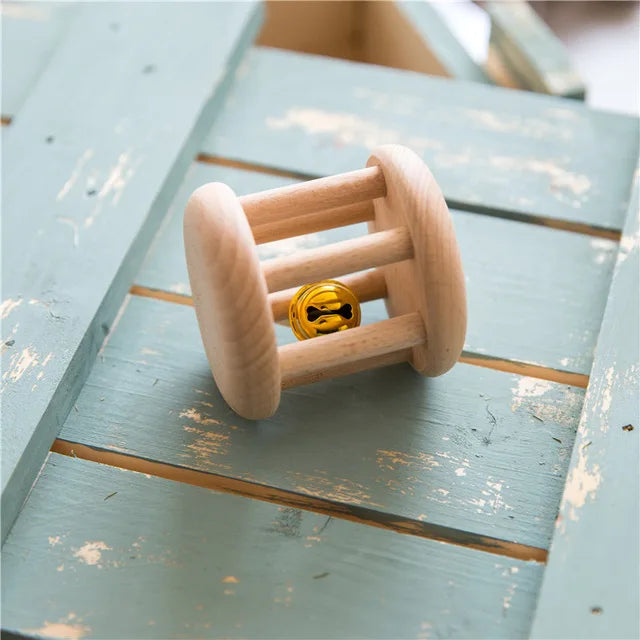 1pc Baby Toy Beech Bear Hand Teething Baby Rattles Wood Ring Cartoon Car Play Gym Montessori Stroller Toy Educational Toys
