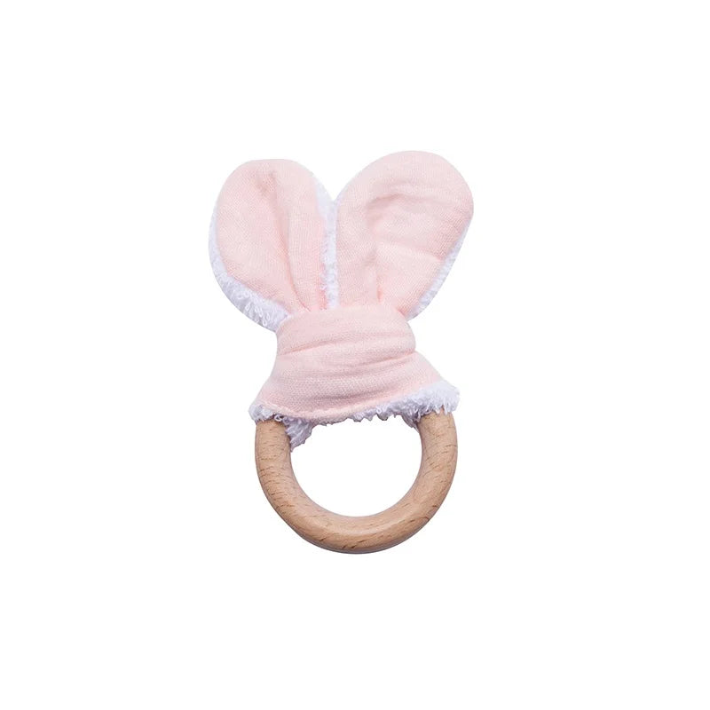 Baby Rattle Toys For Children 1Pc Smooth Beech Wood Teething Crochet Elk Fox Bear Teether Montessori Educational Toys For Kids