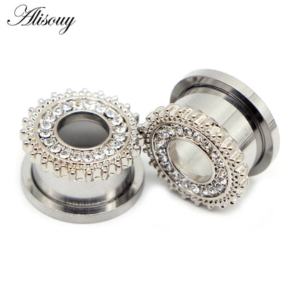 Alisouy 2pcs Water Drop Crystal Dangle Stainless Steel Ear Gauges Plugs Tunnel Expander Earring Stretcher Piercing Body Jewelry