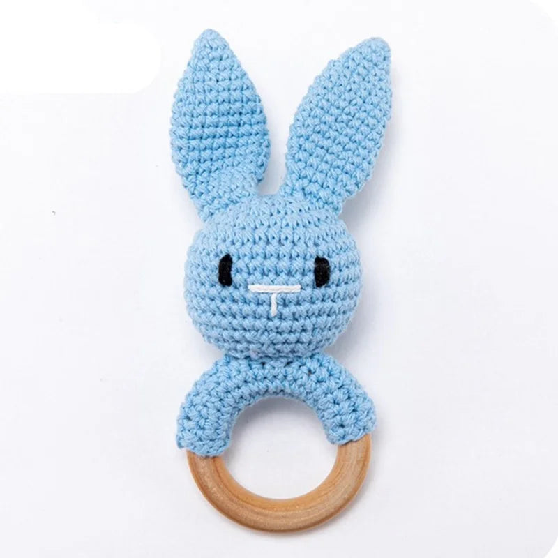 Baby Rattle Toys For Children 1Pc Smooth Beech Wood Teething Crochet Elk Fox Bear Teether Montessori Educational Toys For Kids