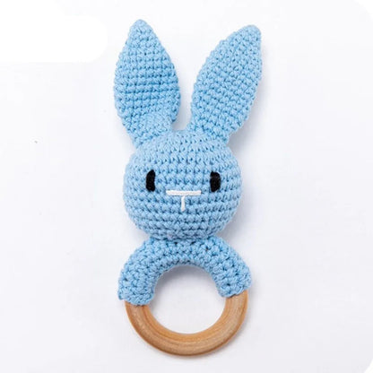 Baby Rattle Toys For Children 1Pc Smooth Beech Wood Teething Crochet Elk Fox Bear Teether Montessori Educational Toys For Kids