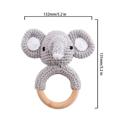 Baby Rattle Toys For Children 1Pc Smooth Beech Wood Teething Crochet Elk Fox Bear Teether Montessori Educational Toys For Kids