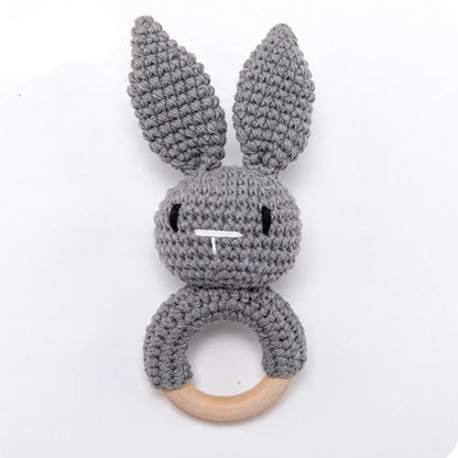 Baby Rattle Toys For Children 1Pc Smooth Beech Wood Teething Crochet Elk Fox Bear Teether Montessori Educational Toys For Kids