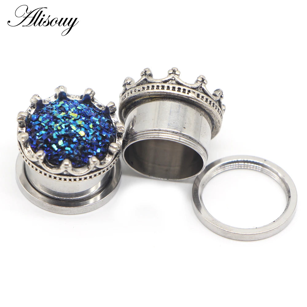 Alisouy 2pcs Water Drop Crystal Dangle Stainless Steel Ear Gauges Plugs Tunnel Expander Earring Stretcher Piercing Body Jewelry