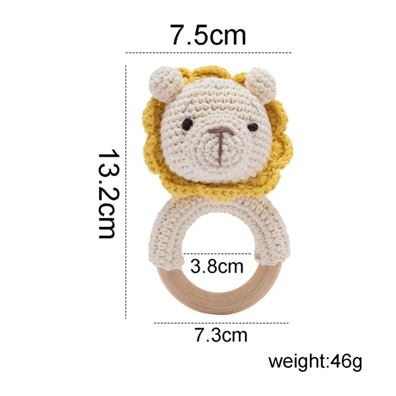 Baby Rattle Toys For Children 1Pc Smooth Beech Wood Teething Crochet Elk Fox Bear Teether Montessori Educational Toys For Kids