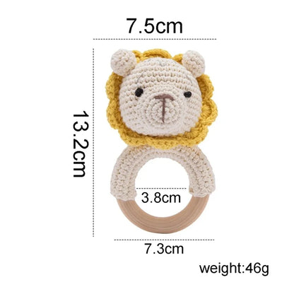 Baby Rattle Toys For Children 1Pc Smooth Beech Wood Teething Crochet Elk Fox Bear Teether Montessori Educational Toys For Kids