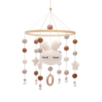 Baby Soft Felt Cartoon Wool Ball Seashell Rattles Hanging Bed Bell Newborn Mobile Crib Wooden Bracket Montessori Education Toys