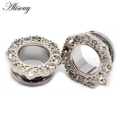 Alisouy 2pcs Water Drop Crystal Dangle Stainless Steel Ear Gauges Plugs Tunnel Expander Earring Stretcher Piercing Body Jewelry