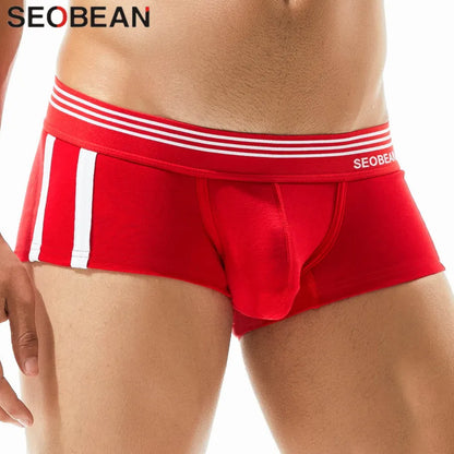 SEOBEAN Men's Breathable Cotton Boxer Briefs U-Convex Pouch Low-Waist Comfortable Stretch Soft Underwear for Daily Casual