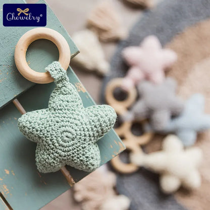 Baby Rattle Bells Crochet Knitted Star Baby Play Gym 1pc Baby Teething Wooden Ring Teether Pendant For Kids Gift Montessori Toys
