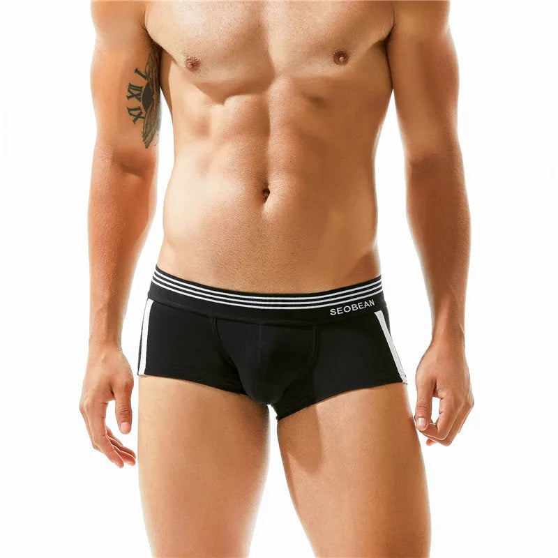 SEOBEAN Men's Breathable Cotton Boxer Briefs U-Convex Pouch Low-Waist Comfortable Stretch Soft Underwear for Daily Casual