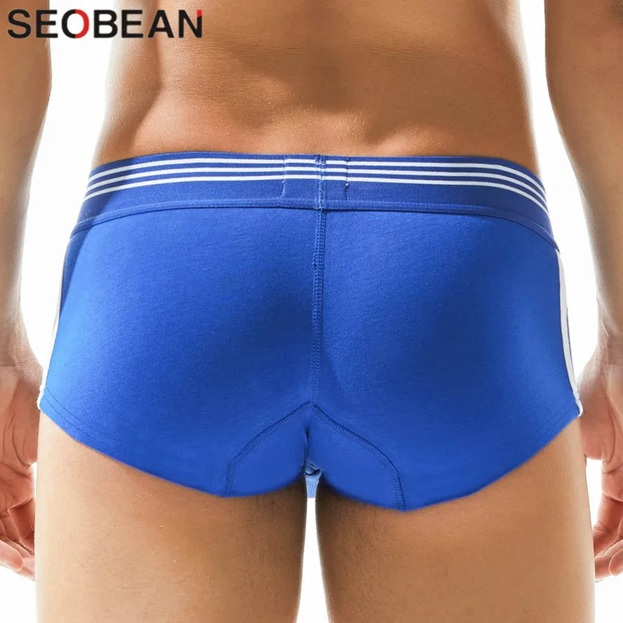 SEOBEAN Men's Breathable Cotton Boxer Briefs U-Convex Pouch Low-Waist Comfortable Stretch Soft Underwear for Daily Casual