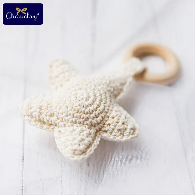 Baby Rattle Bells Crochet Knitted Star Baby Play Gym 1pc Baby Teething Wooden Ring Teether Pendant For Kids Gift Montessori Toys