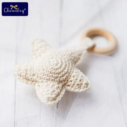 Baby Rattle Bells Crochet Knitted Star Baby Play Gym 1pc Baby Teething Wooden Ring Teether Pendant For Kids Gift Montessori Toys