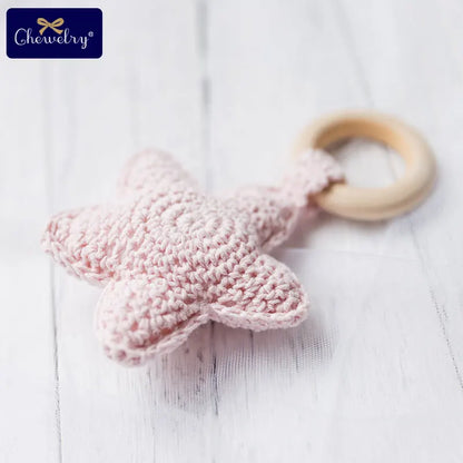 Baby Rattle Bells Crochet Knitted Star Baby Play Gym 1pc Baby Teething Wooden Ring Teether Pendant For Kids Gift Montessori Toys