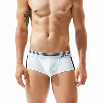 SEOBEAN Men's Breathable Cotton Boxer Briefs U-Convex Pouch Low-Waist Comfortable Stretch Soft Underwear for Daily Casual