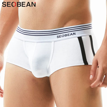 SEOBEAN Men's Breathable Cotton Boxer Briefs U-Convex Pouch Low-Waist Comfortable Stretch Soft Underwear for Daily Casual