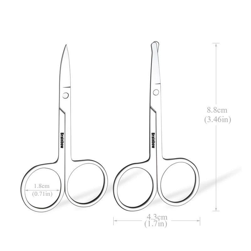 Brainbow 2pcs Small Makeup Scissors Eyebrow Eyelashes Nose Hair Scissor Stainless Steel Face Hair Removal Tools Round Point Head