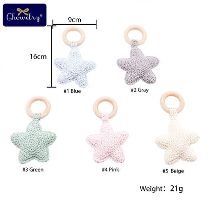 Baby Rattle Bells Crochet Knitted Star Baby Play Gym 1pc Baby Teething Wooden Ring Teether Pendant For Kids Gift Montessori Toys
