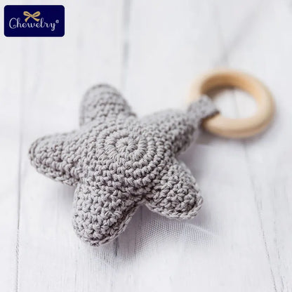 Baby Rattle Bells Crochet Knitted Star Baby Play Gym 1pc Baby Teething Wooden Ring Teether Pendant For Kids Gift Montessori Toys
