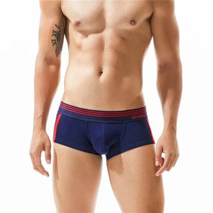 SEOBEAN Men's Breathable Cotton Boxer Briefs U-Convex Pouch Low-Waist Comfortable Stretch Soft Underwear for Daily Casual