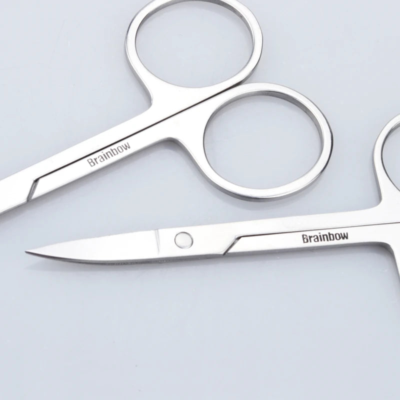 Brainbow 2pcs Small Makeup Scissors Eyebrow Eyelashes Nose Hair Scissor Stainless Steel Face Hair Removal Tools Round Point Head