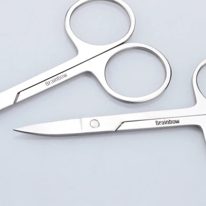 Brainbow 2pcs Small Makeup Scissors Eyebrow Eyelashes Nose Hair Scissor Stainless Steel Face Hair Removal Tools Round Point Head