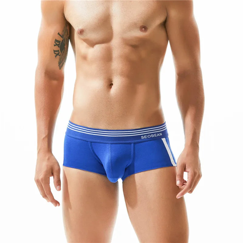 SEOBEAN Men's Breathable Cotton Boxer Briefs U-Convex Pouch Low-Waist Comfortable Stretch Soft Underwear for Daily Casual