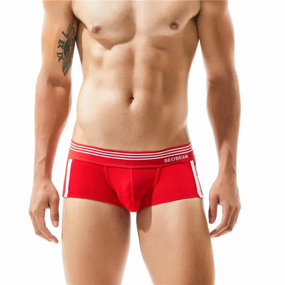 SEOBEAN Men's Breathable Cotton Boxer Briefs U-Convex Pouch Low-Waist Comfortable Stretch Soft Underwear for Daily Casual
