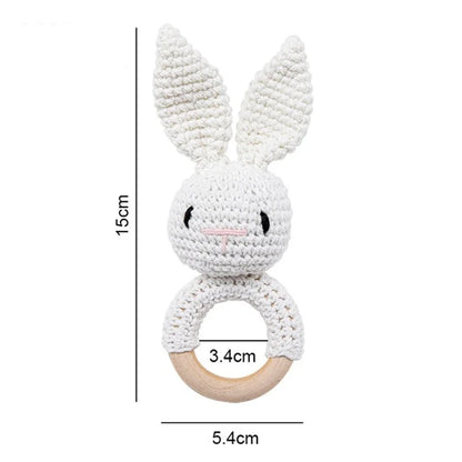 Baby Rattle Toys For Children 1Pc Smooth Beech Wood Teething Crochet Elk Fox Bear Teether Montessori Educational Toys For Kids