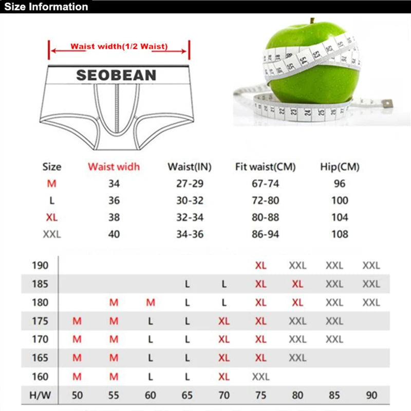 SEOBEAN Men's Breathable Cotton Boxer Briefs U-Convex Pouch Low-Waist Comfortable Stretch Soft Underwear for Daily Casual