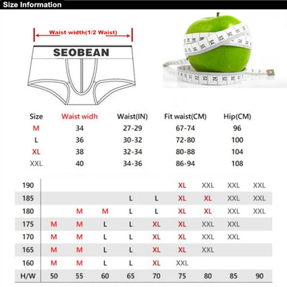 SEOBEAN Men's Breathable Cotton Boxer Briefs U-Convex Pouch Low-Waist Comfortable Stretch Soft Underwear for Daily Casual