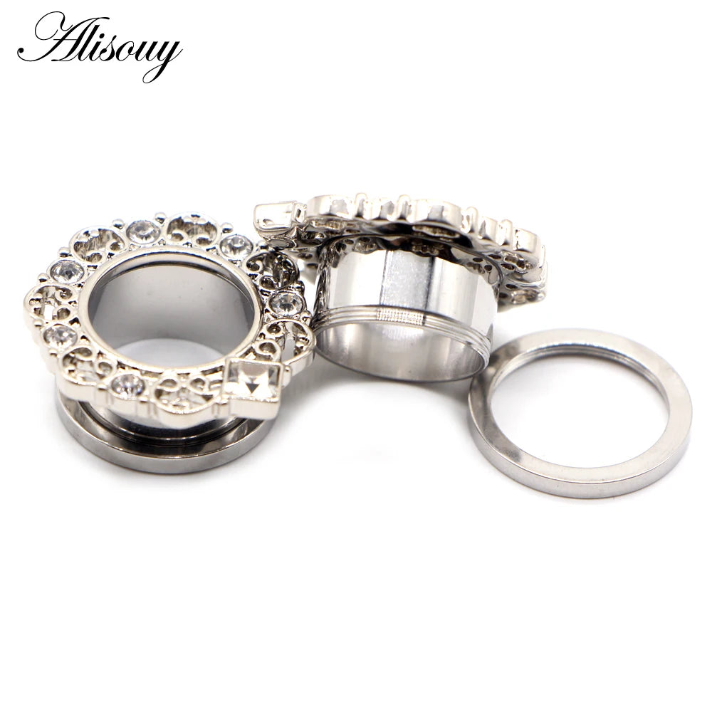 Alisouy 2pcs Water Drop Crystal Dangle Stainless Steel Ear Gauges Plugs Tunnel Expander Earring Stretcher Piercing Body Jewelry