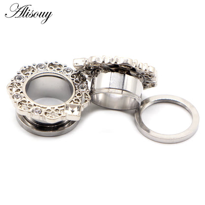 Alisouy 2pcs Water Drop Crystal Dangle Stainless Steel Ear Gauges Plugs Tunnel Expander Earring Stretcher Piercing Body Jewelry