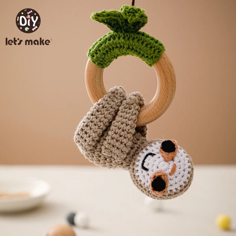 Baby Rattle Toys Cartoon Crochet Animal New DIY Beech Wood Bracelet BPA Free Baby Teether Newborn Educational Toy Gift