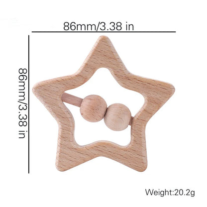 1pc Baby Toy Beech Bear Hand Teething Baby Rattles Wood Ring Cartoon Car Play Gym Montessori Stroller Toy Educational Toys