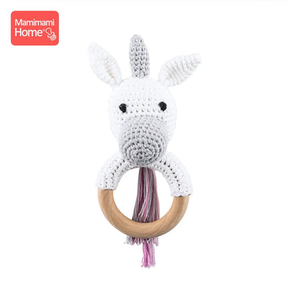 1Pc Baby Wooden Teether Crochet Giraffe Rattle Toy BPA Free Wood Rodent Rattle Baby Mobile Gym Educational Toys