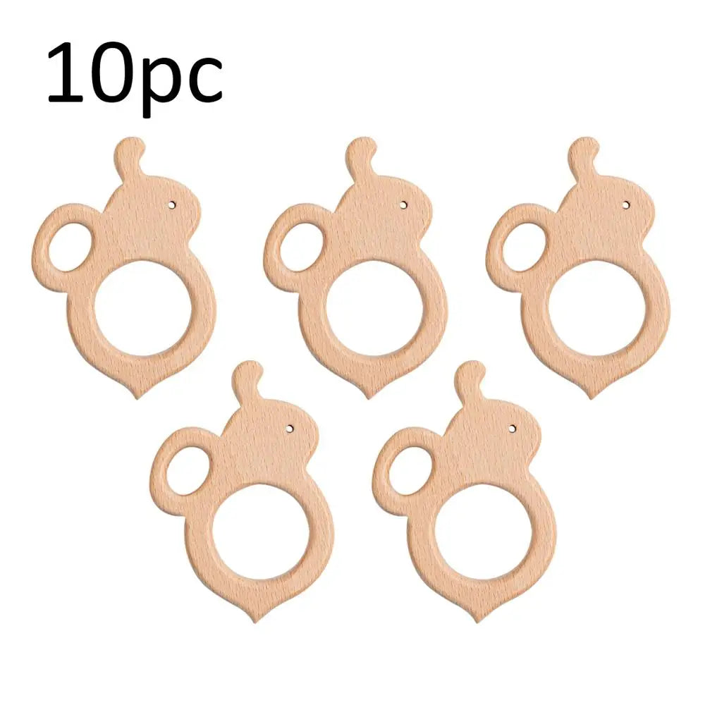 10pc Baby Wooden Teether Beech Bee Pacifier Teeth Pendant Wooden Baby Gym Toys Montessori Animals Baby Products Newborn Gift Kid