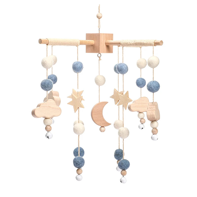 Baby Wooden Rattles Bed Bell Soft Felt Cartoon Elephant Cloudy Star Hanging Bed Bell Mobile Crib Montessori Education Toys