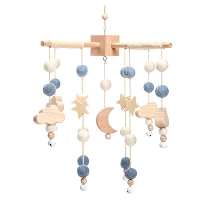 Baby Wooden Rattles Bed Bell Soft Felt Cartoon Elephant Cloudy Star Hanging Bed Bell Mobile Crib Montessori Education Toys