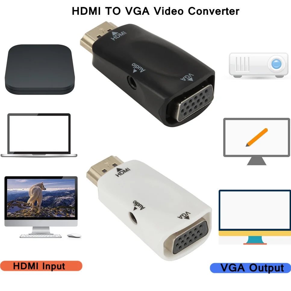 Male to Female HDMI-compatible to VGA Adapter HD 1080P Audio Cable Converter For PC Laptop TV Box Computer Display Projector