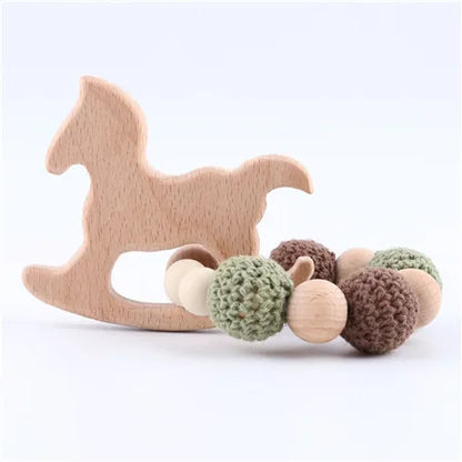 1pc Wooden Teether Aniaml Sika Deer DIY Crafts Baby Bracelet Rattles Beech Wood Rodent Crochet Beads Gifts For Kids Products Toy