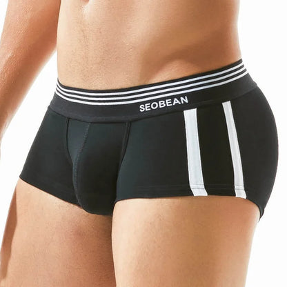 SEOBEAN Men's Breathable Cotton Boxer Briefs U-Convex Pouch Low-Waist Comfortable Stretch Soft Underwear for Daily Casual