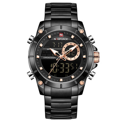 NAVIFORCE Top Luxury Men's Luxury Sports Military Watch All Steel Waterproof Shi Ying Digital Double Display Clock Relogio Mascu